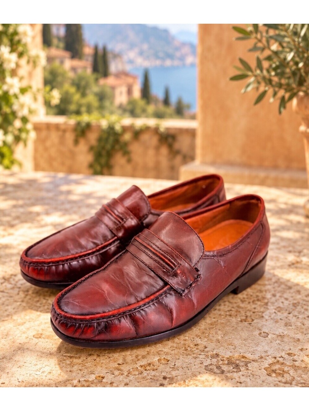 French Shriner Dayton Penny Loafers Mens 9E Burgundy Oxblood Leather Dress Shoes